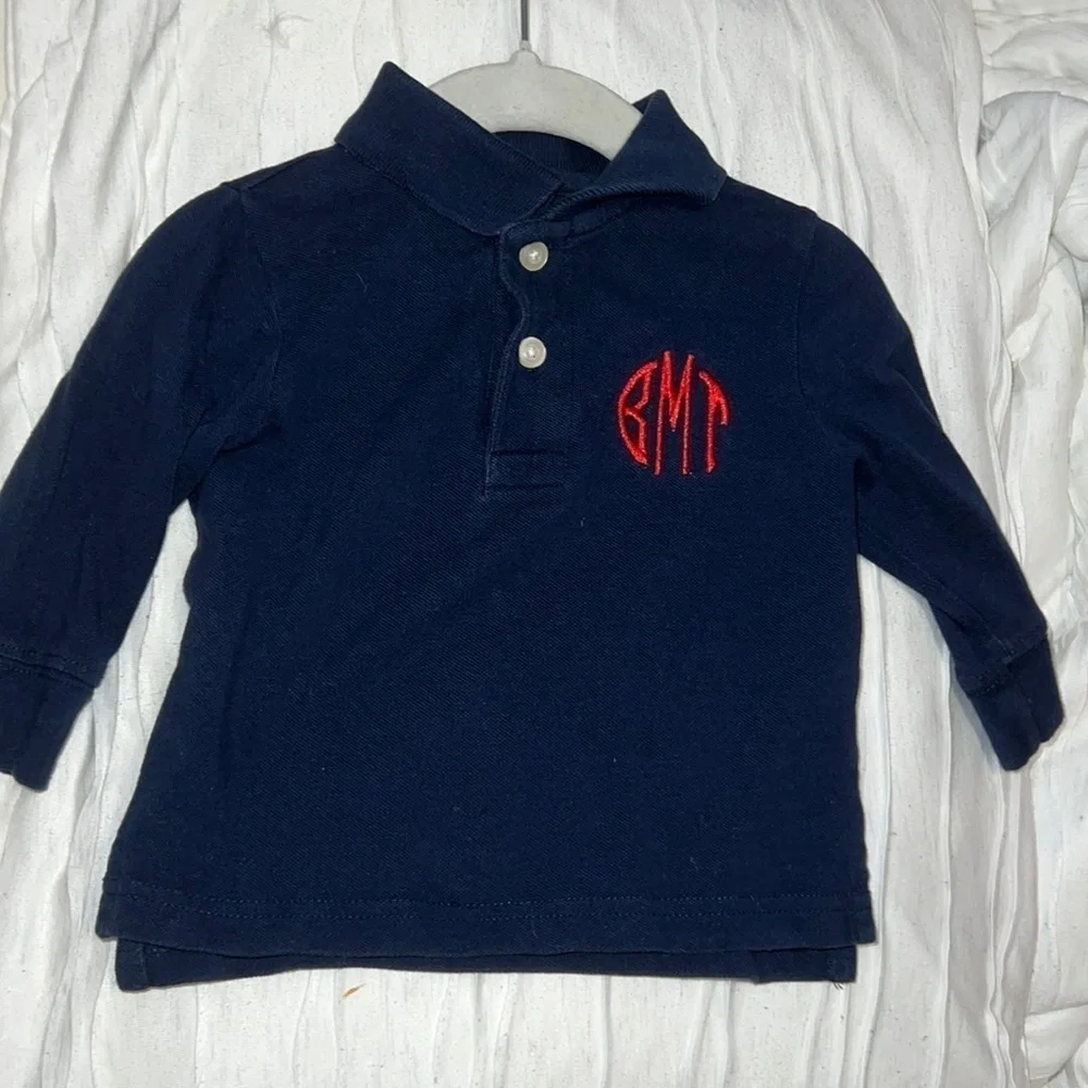 Baby boy long sleeve monogram polo 6-9 months